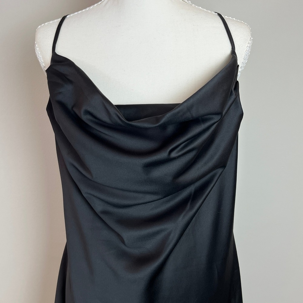 Dynamite Black Satin Cowl Neck Slip Dress Strappy Back Midi L